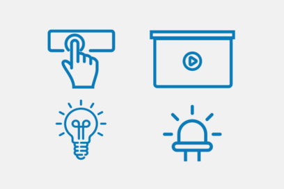 Finger und Button, Web-Bildschirm, Glühbirne, Alarm-Icon