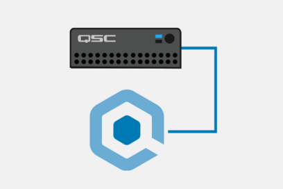 Icon Q-SYS Hardware und Q-SYS Logo