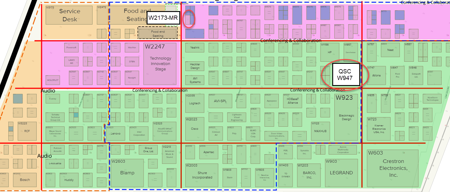 2022 InforComm Showfloor Map showing the location of the QSC Booth