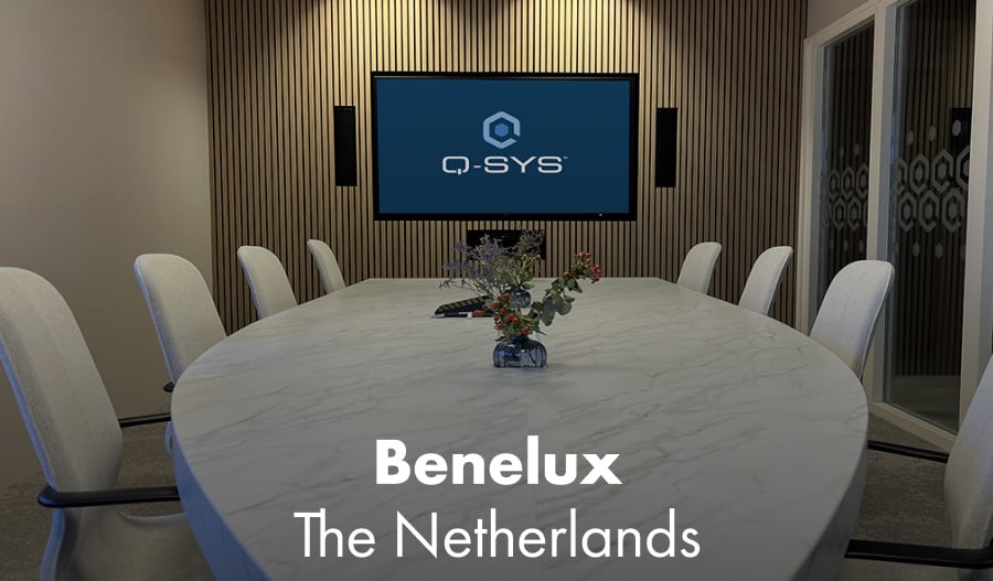 Q-SYS integrierter Boardroom im Q-SYS Experience Center in Benelux, Niederlande