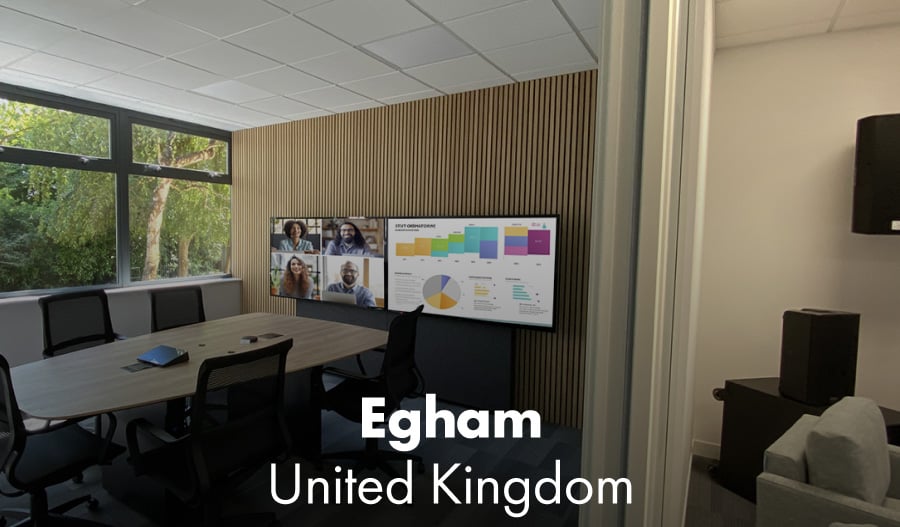 Q-SYS integrated conference room in the Q-SYS experience center located in Egham, United Kingdom
