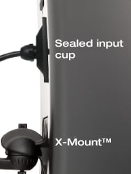 The side view of a speaker with element resistant mount and cable cover