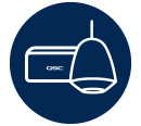 Symbol einer QSC Hardware und einem Lautsprecher
