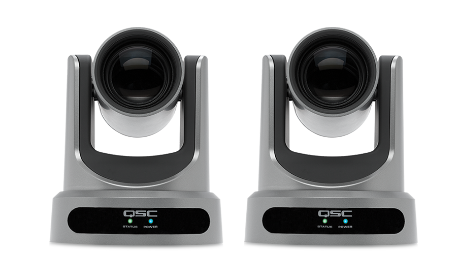 Frontansicht zweier PTZ-Kameras der Q-SYS PTZ-IP Serie