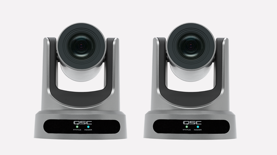 Frontansicht zweier PTZ-Kameras der Q-SYS PTZ-IP Serie