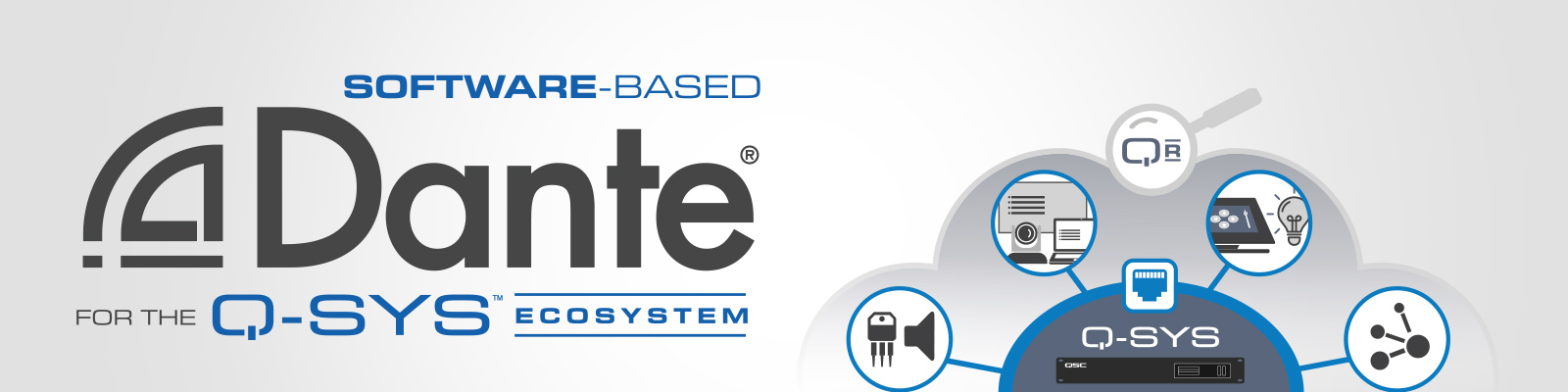 Image text: Software-Based Dante for the Q-SYS ecosystem