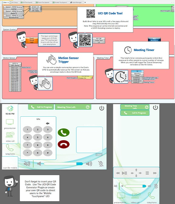 Q-SYS Designbeispieldatei mit Social-Distancing-Logik