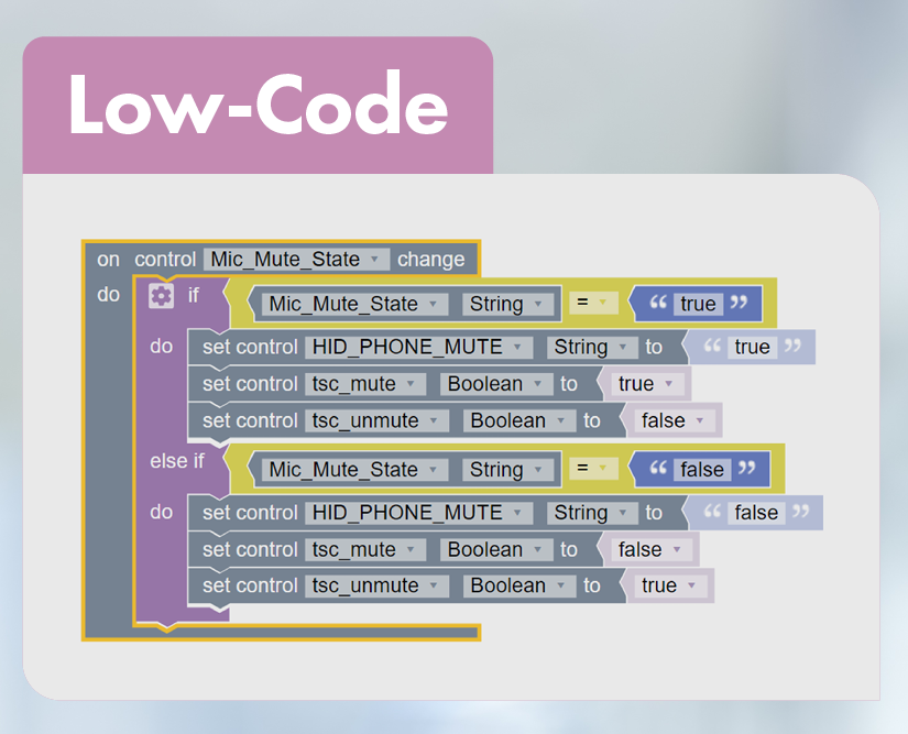 An example of Q-SYS block controller low-code workflow