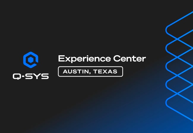 Q-SYS und Experience Center Austin Logos