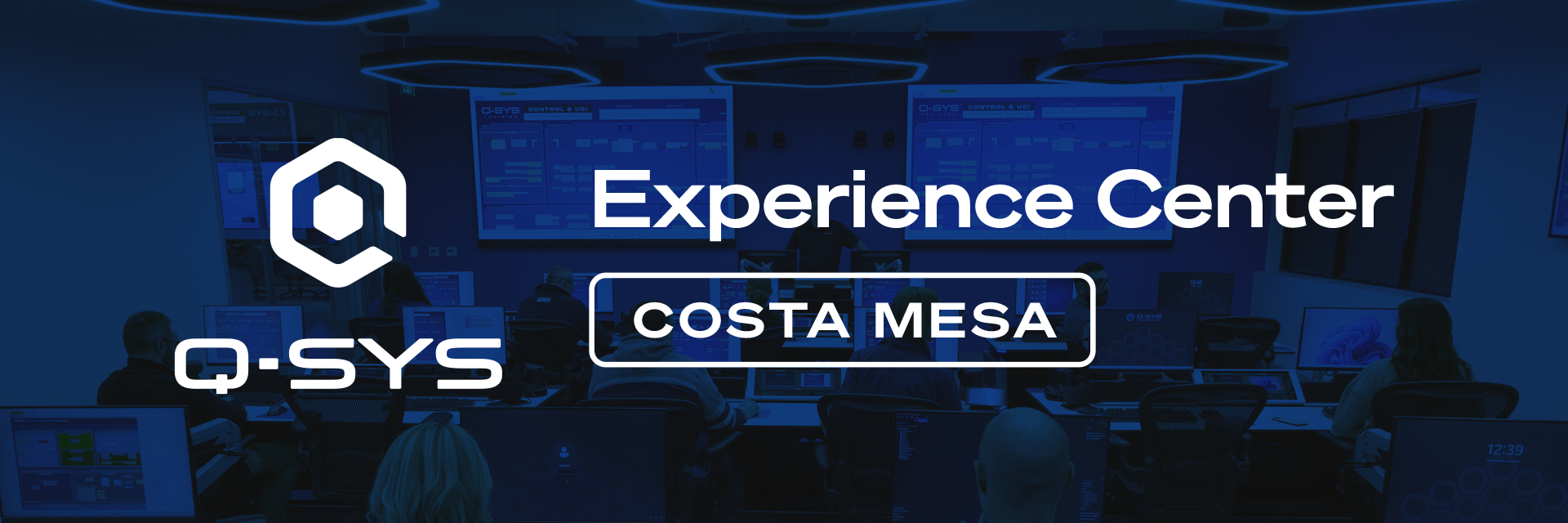 Q-SYS und Experience Center Austin Logos