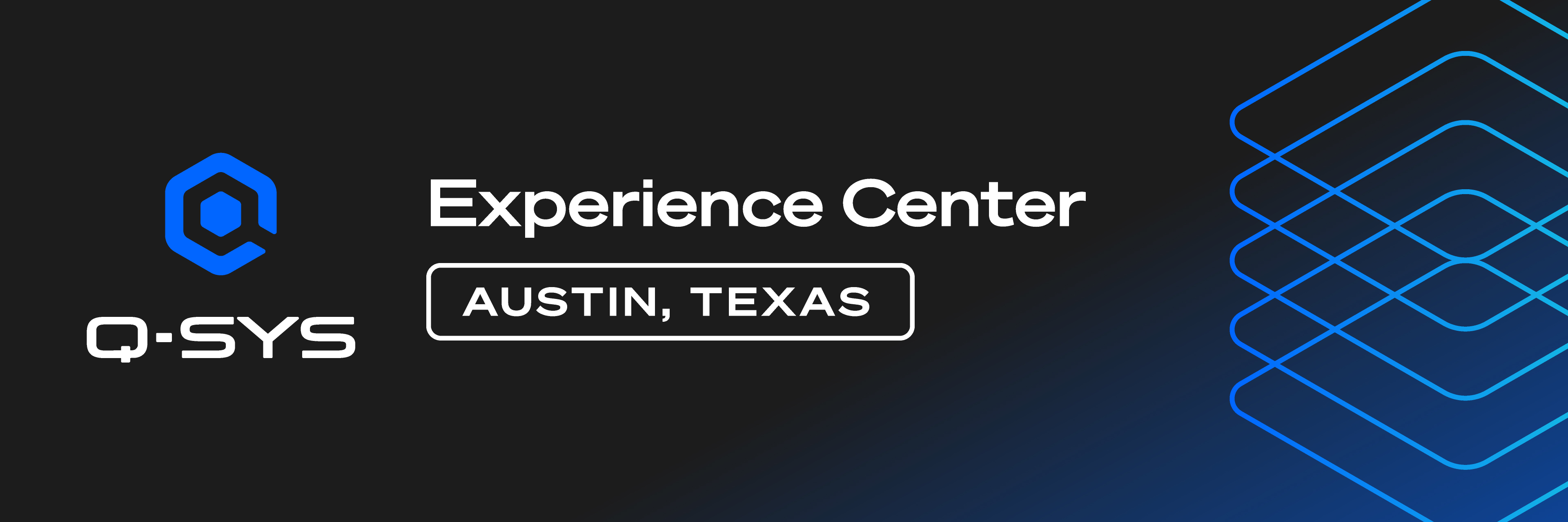 Q-SYS und Experience Center Austin Logos