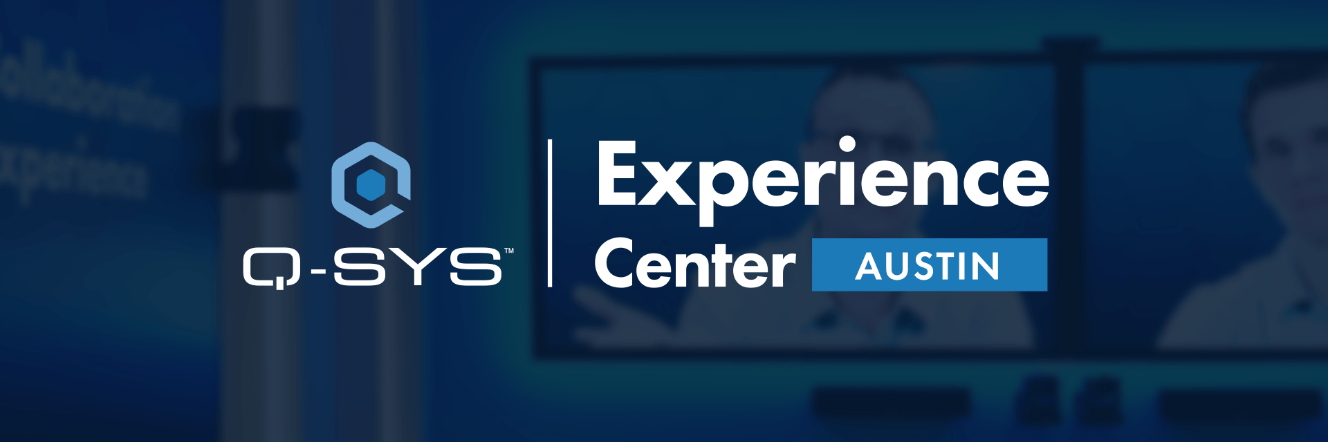 Q-SYS und Experience Center Austin Logos