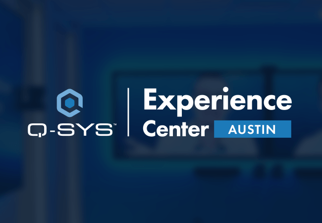 Q-SYS und Experience Center Austin Logos